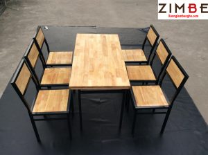 Bàn nhà hàng 6 ghế nan âm gỗ liền tấm
