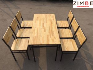 Bàn nhà hàng 6 ghế gỗ liền tấm nan dương