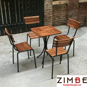 Bàn Ghế Cafe Ngoài Trời Mặt Gỗ Khung Sắt